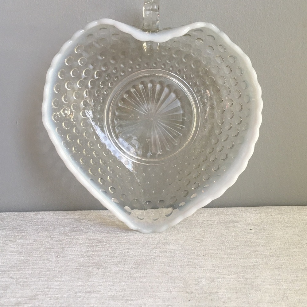 Fenton Clear and White Hobnail Milk Glass Dish